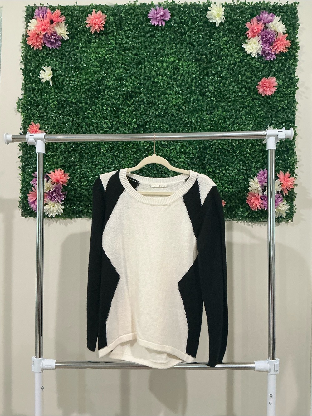 Cream and Black Colorblock Sweater